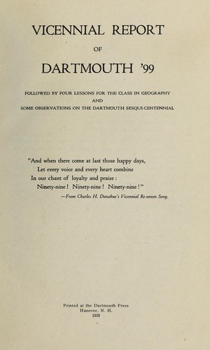 Vicennial report of Dartmouth '99