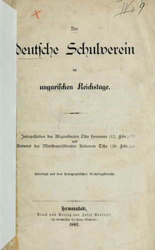 Der deutsche Schulverein im ungarischen Reichstage