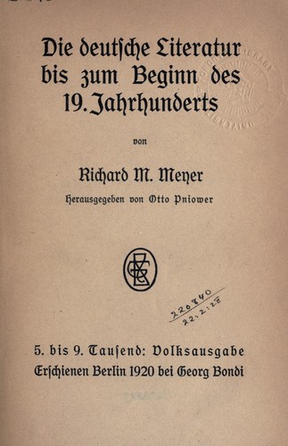 Die deutsche Literatur bis zum Beginn des 19 Jahrhunderts