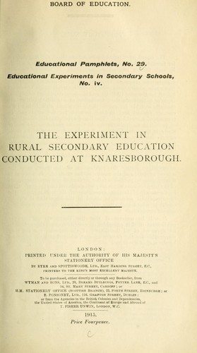The experiment in rural secondary education conducted at Knaresborough