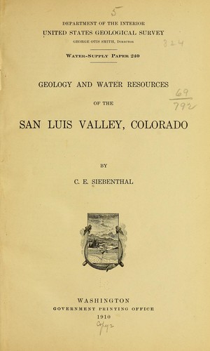 Geology and water resources of the San Luis valley, Colorado