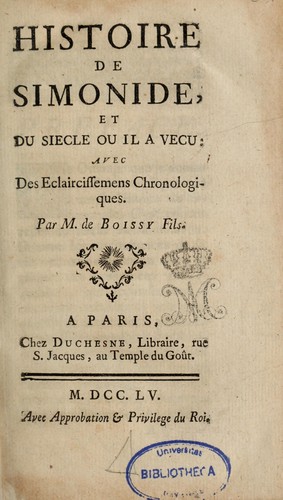 Histoire de Simonide et du siècle où il a vécu