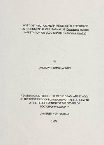 Host distribution and physiological effects of ectocommensal gill barnacle (Octolasmis muelleri) infestation on blue crabs (Callinectes sapidus)