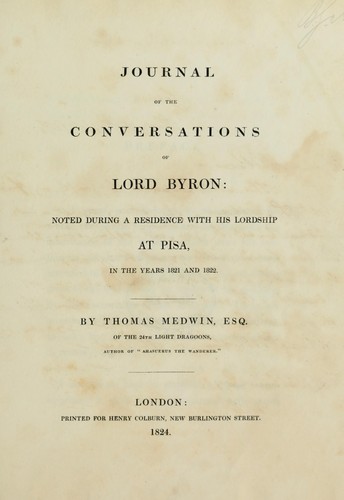Journal of the conversations of Lord Byron