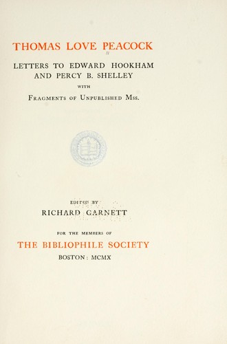Letters to Edward Hookham and Percy B. Shelley