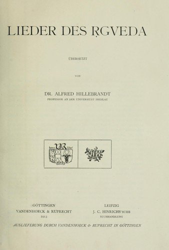 Lieder des Rgveda, übersetzt von Alfred Hillebrandt