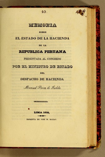 Memoria sobre el estado de la hacienda de la Republica Peruana presentada al Congreso