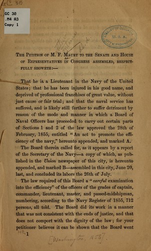 The petition of M. F. Maury to the Senate and House of Representatives in Congress...