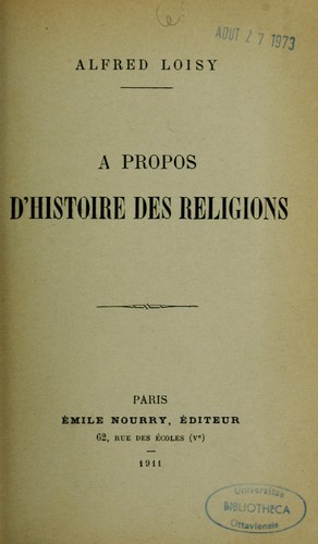 À propos d'histoire des religions.