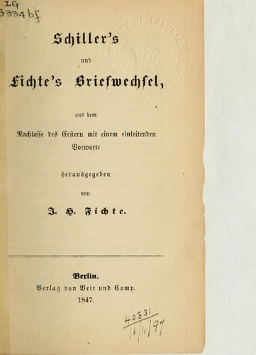 Schiller's und Fichte's Briefwechsel