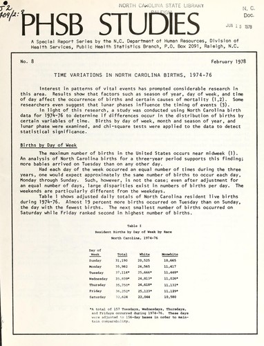 Time variations in North Carolina births, 1974-76