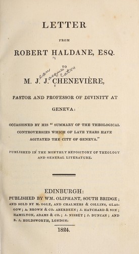 Letter from Robert Haldane, esq. to M.J.J. Chenevière