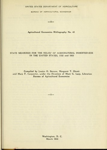 State measures for the relief of agricultural indebtedness in the United States, 1932 and 1933