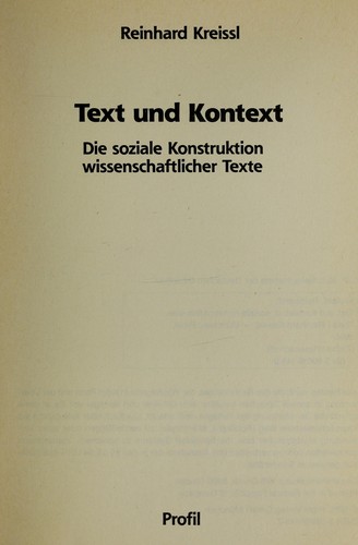 Text und Kontext : die soziale Konstruktion wissenschaftlicher Texte