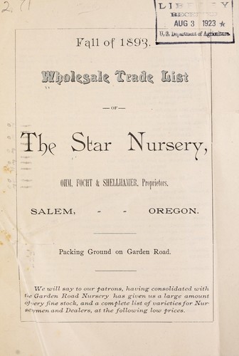 Fall of 1893 wholesale trade list of the Star Nursery