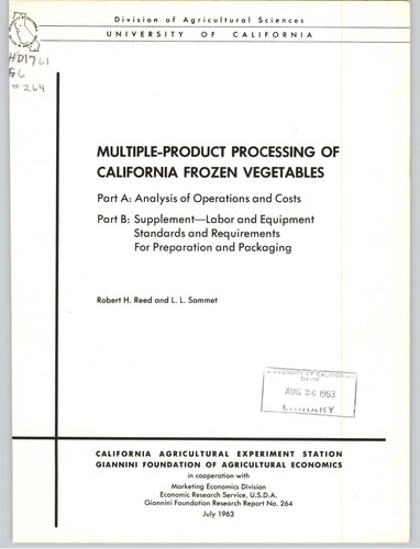 Multiple-product processing of California frozen vegetables