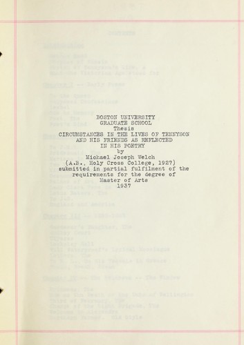 Circumstances in the lives of Tennyson and his friends as reflected in his poetry