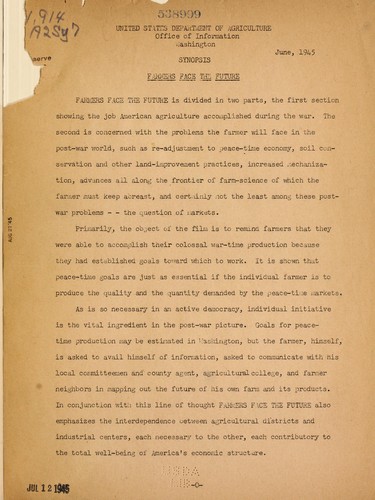 Synopsis [of film] Farmers face the future