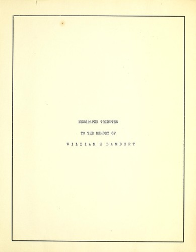 In memoriam, William H. Lambert
