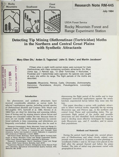 Detecting tip mining Olethreutinae (Torticidae) moths in the northern and central Great Plains with synthetic attractants
