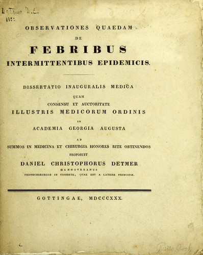 Observationes quaedam de febribus intermittentibus epidemicis
