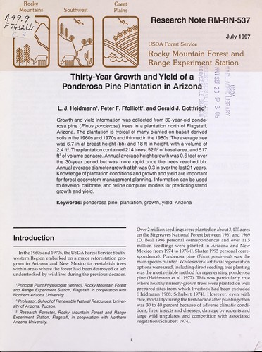 Thirty-year growth and yield of a ponderosa pine plantation in Arizona