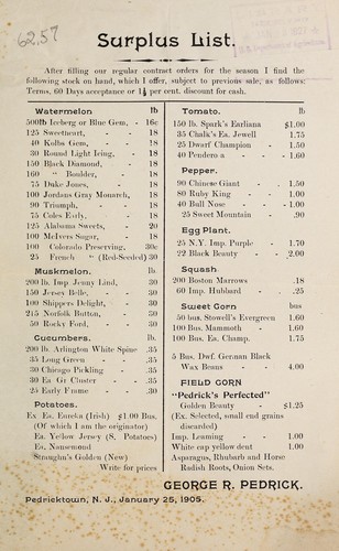 Surplus list garden seeds