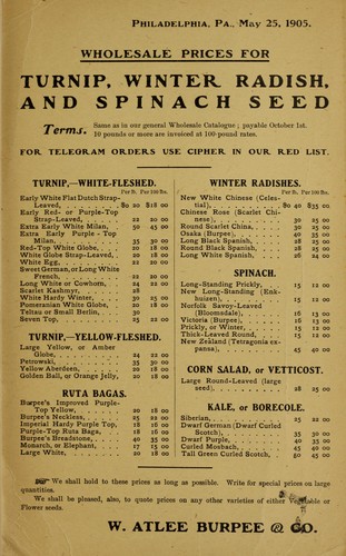 Wholesale prices for turnip, winter radish, and spinach seed