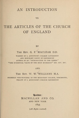 An introduction to the articles of the Church of England