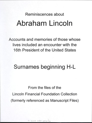 Reminiscences about Abraham Lincoln