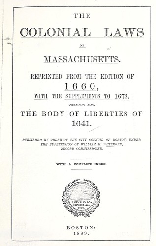 The colonial laws of Massachusetts