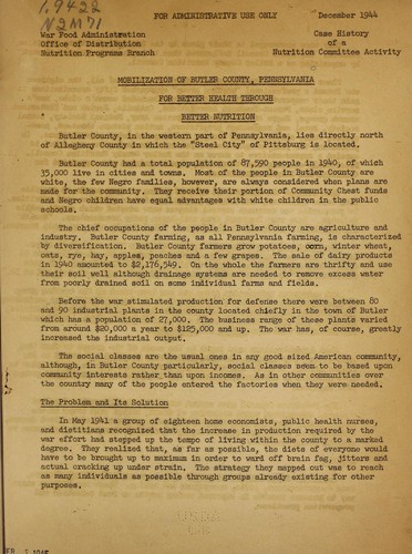 Mobilization of Butler County, Pennsylvania, for better health through better nutrition