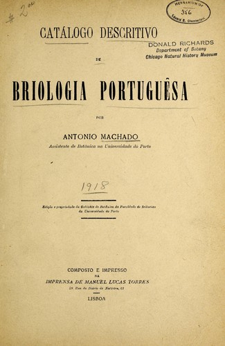 Catálogo descriptivo de briologia portuguêsa