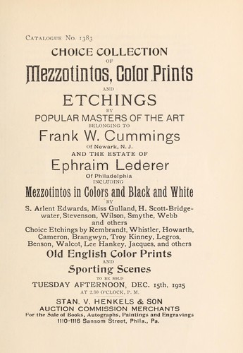 Choice collection of mezzotintos, color prints, and etchings by popular masters of the art