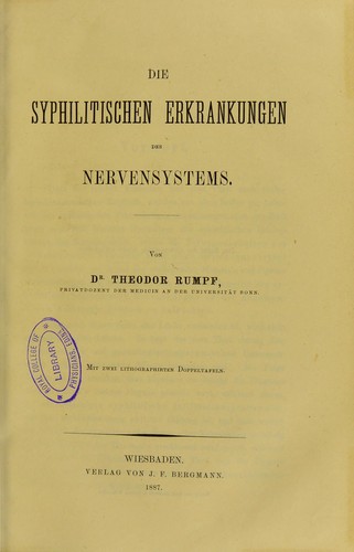Die syphilitischen Erkrankungen des Nervensystems