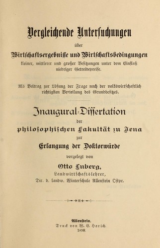 Vergleichende Untersuchungen über Wirtschaftsergebnisse und Wirtschaftsbedingungen kleiner, mittlerer und groszer Besitzungen unter dem Einflusz niedriger Getreidepreise