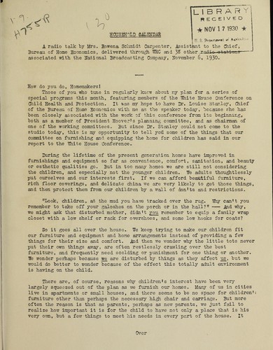 [Furnishing and equipping the home for children]