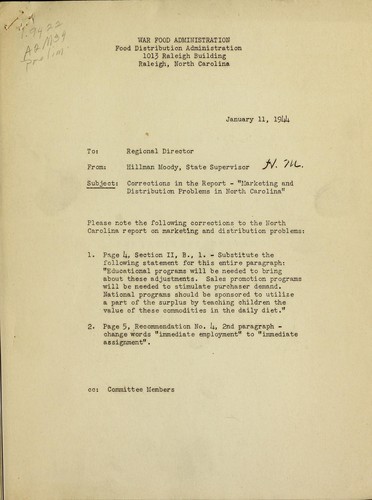 Marketing and distribution problems in North Carolina