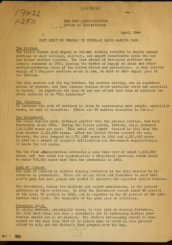 Fact sheet on program to increase Maine sardine pack