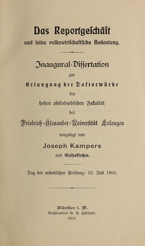 Das reportgeschäft und seine volkswirtschaftliche bedeutung ...