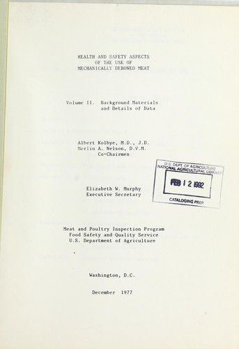 Health and safety aspects of the use of mechanically deboned meat