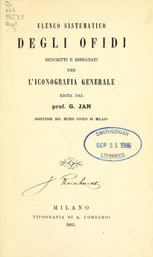 Elenco sistematico degli ofidi descritti e disegnati per l'iconografia generale