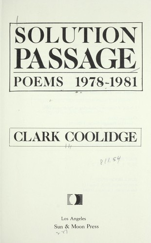 Solution passage : poems, 1978-1981