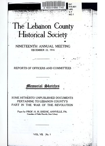 The Lebanon County Historical Society : nineteenth annual meeting, December 22, 1916