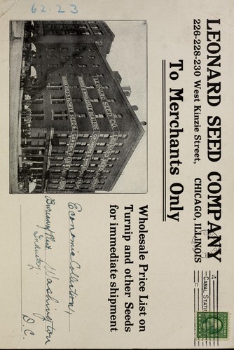 Wholesale price list on turnip and other seeds for immediate shipment to merchants only