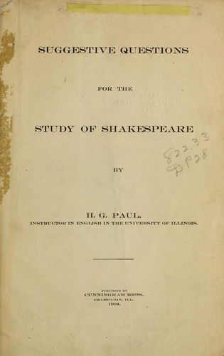Suggestive questions for the study of Shakespeare