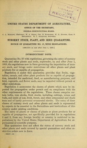 Nursery stock, plant, and seed quarantine