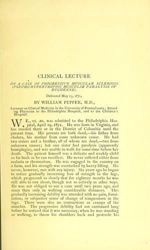 Clinical lecture on a case of progressive muscular sclerosis (pseudo-hypertrophic muscular paralysis of duchenne)