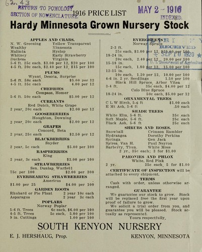 1916 price list [of] hardy Minnesota grown nursery stock