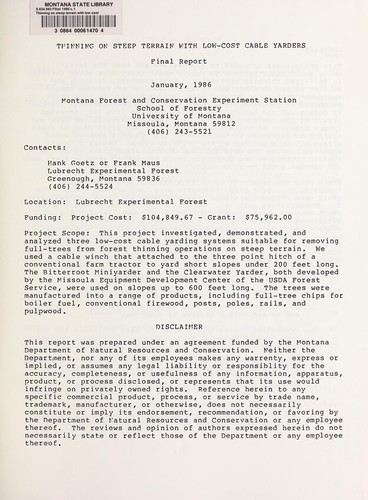 Thinning on steep terrain with low-cost cable yarders